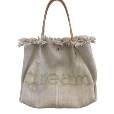 Sac dream ,  Sac bohème Sac de plage , cabas été , sac paille - Beige