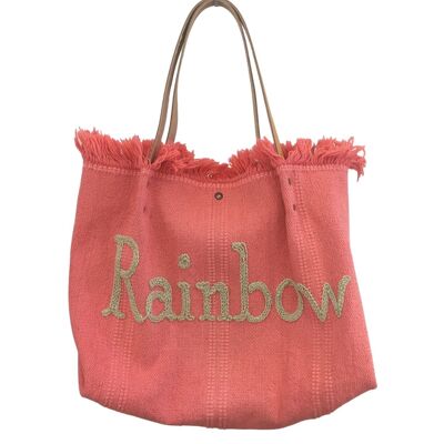 Sac rainbow ,  Sac bohème Sac de plage , cabas été , sac paille - Corail