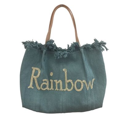 Sac rainbow ,  Sac bohème Sac de plage , cabas été , sac paille - Émeraude