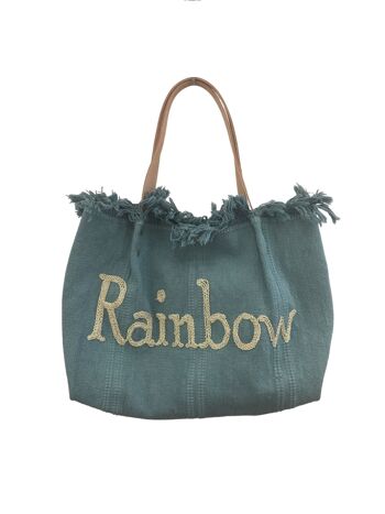 Sac rainbow ,  Sac bohème Sac de plage , cabas été , sac paille - Émeraude