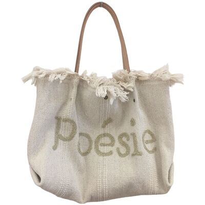 Sac poésie  Sac bohème Sac de plage , cabas été , sac paille - Beige