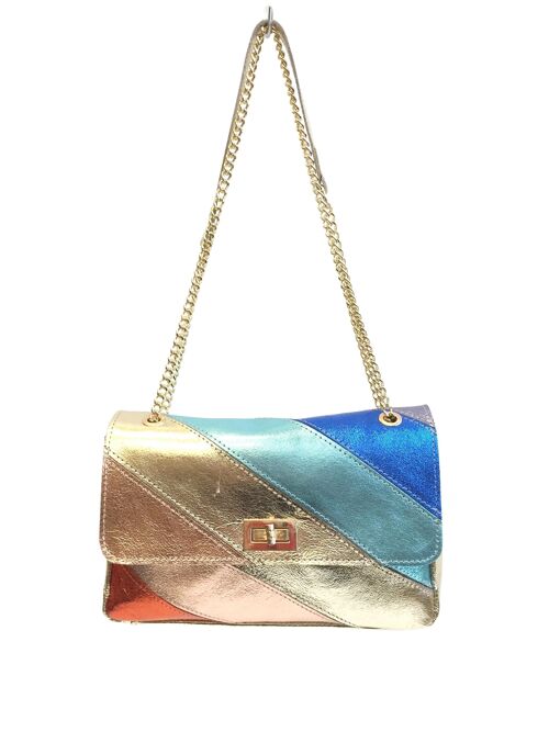 Alexia glitter Sac bandoulière en cuir rainbow bag medium , leather bag , sac à main , maroquinerie - Bleu