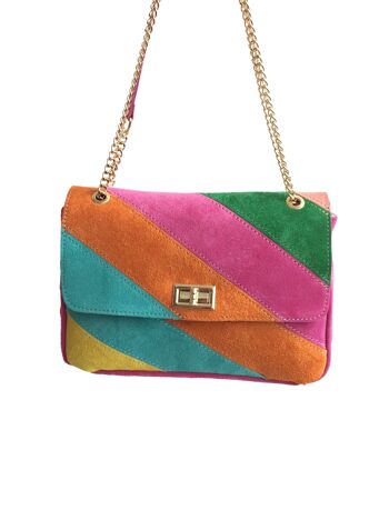 Alexia Sac bandoulière en cuir rainbow bag medium , leather bag , sac à main , maroquinerie - Magenta 1