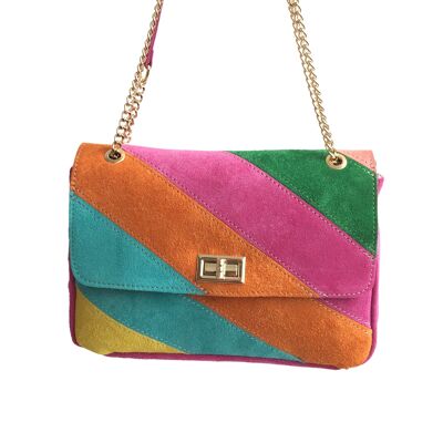 Alexia Sac bandoulière en cuir rainbow bag medium , leather bag , sac à main , maroquinerie - Magenta