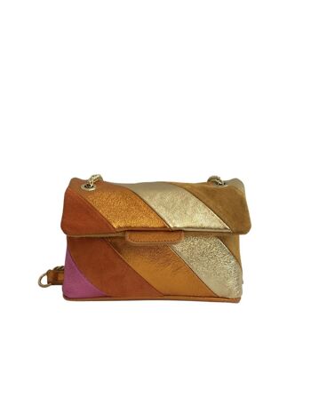 Sac bandoulière en cuir rainbow bag petit format , leather bag , sac à main , maroquinerie - Orange 1