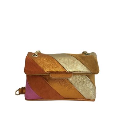 Sac bandoulière en cuir rainbow bag petit format , leather bag , sac à main , maroquinerie - Orange