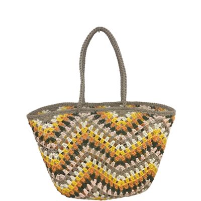 Panier tressé taille L  , Sac rafia , sac hobo , sac paille - Taupe yellow