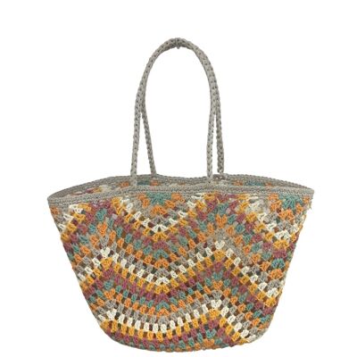 Panier tressé taille L  , Sac rafia , sac hobo , sac paille - Green orange