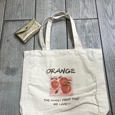 Grand Tote bag cotton , sac en toile, cabas , sac en coton, sac fourre-tout, sac à langer, tote gift, sac yoga, sac à main - Orange