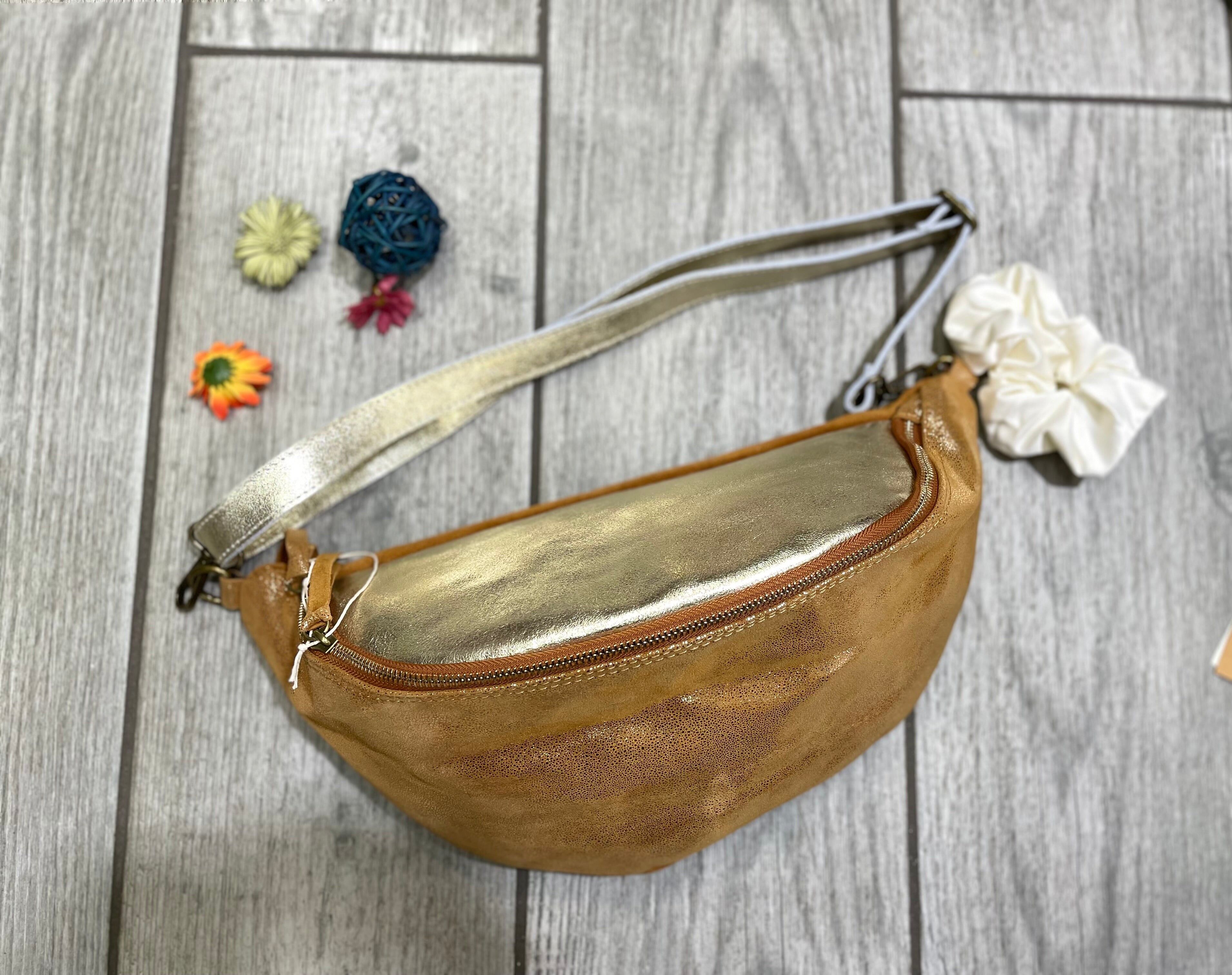 Buy wholesale Oversized bumbag leather bumbag Camel glitter