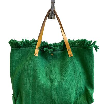 Sac bohème uni Sac de plage , cabas été , sac paille - Vert gazon