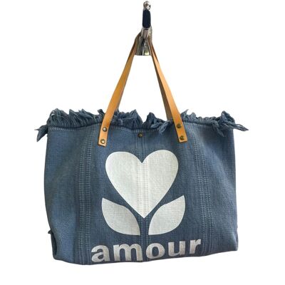 Sac fleur d amour Sac bohème Sac de plage , cabas été , sac paille - Jean