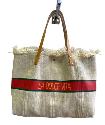 Sac dolce vita Sac bohème Sac de plage , cabas été , sac paille - Beige 1