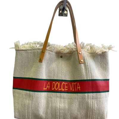 Sac dolce vita Sac bohème Sac de plage , cabas été , sac paille - Beige