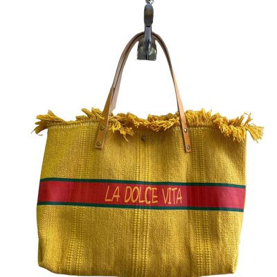 Sac dolce vita Sac bohème Sac de plage , cabas été , sac paille - Jaune