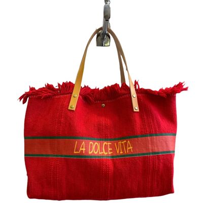 Sac dolce vita Sac bohème Sac de plage , cabas été , sac paille - Rouge