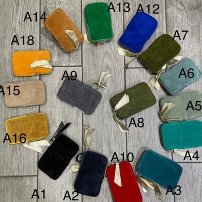 Pochette en daim Glitter en cuir 3 format ,idée cadeau , pochette téléphone , sac bandoulière, - A6 Vert d eau