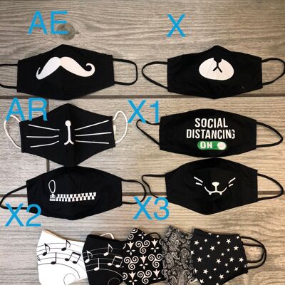 Masque tissus lavable et réutilisable uns1 masque de catégorie 1  - 3D breton et régionaux - AR moustache kitty