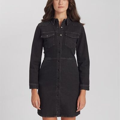 CAMILIA - Classic LongSleeve Denim Jeans Dress - Black Denim