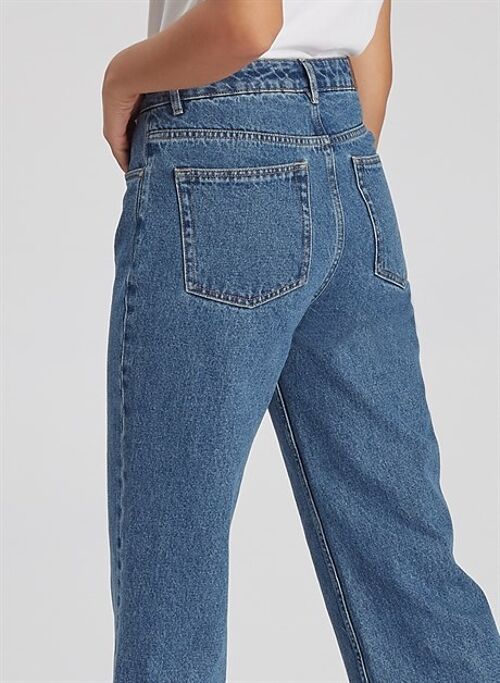 CARLA - Wide Leg Fit Denim Jeans Dress - Mid Blue