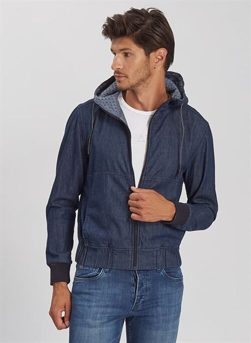 FRODO - Hoodie Denim Jeans Jacket - Mid Blue