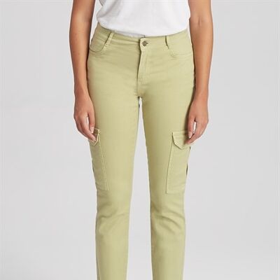 MINA - Pantaloni Slim Fit Cargo Pocket Slub Twil - Verde salvia