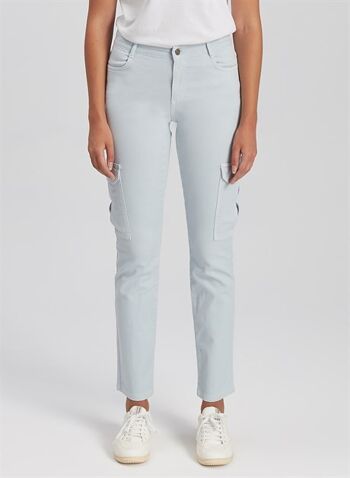 MINA - Pantalon Slim Fit en sergé flammé avec poche cargo - Blue Dream 1