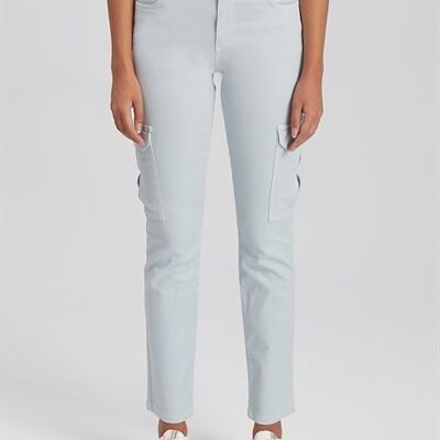 MINA - Pantalon Slim Fit en sergé flammé avec poche cargo - Blue Dream