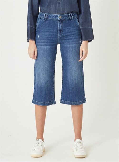 TERA - Crop Fit Denim Jeans Pants - Mid Blue