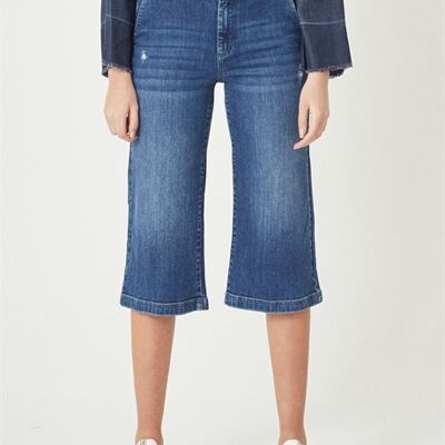 TERA - Crop Fit Denim Jeans Pants - Mid Blue