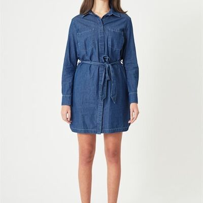 LARA - Denim Jeans Shirt Dress - Mid Blue