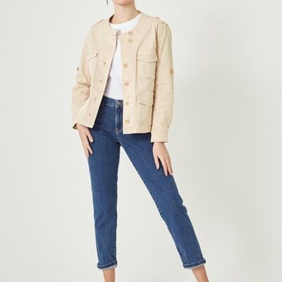 GRETA - Chaqueta militar de sarga flameada - Beige