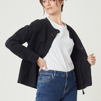 GRETA - Military  Slub Twill Jacket - Black