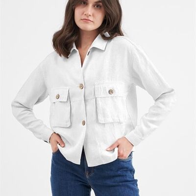 LISA - Crop Tencel Linen Jacket - White