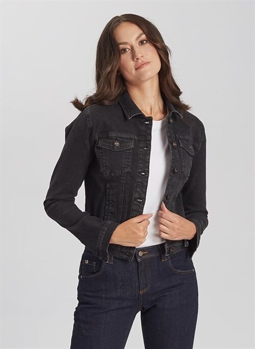 JENNA - Classic Denim Jeans Jacket - Black Denim