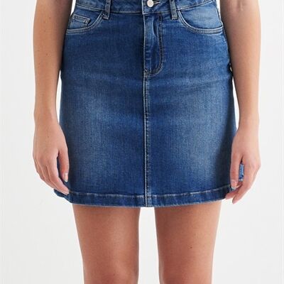 EMMA - Mini Denim Jeans Skirt - Mid Blue
