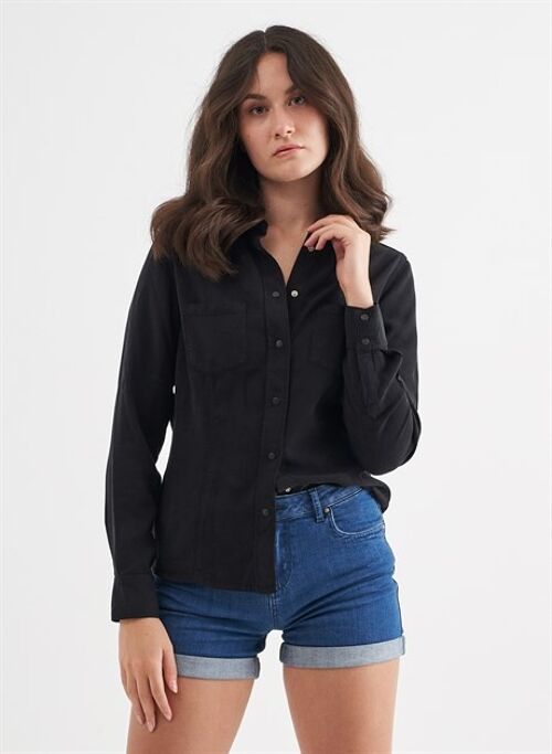 DONNA - Regular Fit Tencel Longsleeve Shirt - Black