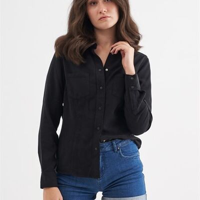 DONNA - Camisa de manga larga de tencel regular fit - Negro