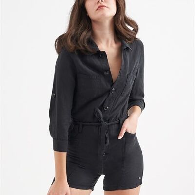 LENA - Mini Tencel Linen Jumpsuit - Black