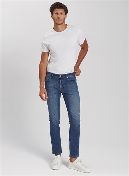 LEO ñ Straight Fit Denim Jeans Pants - Mid Blue