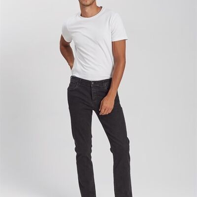 LEO - Pantalon Jeans Coupe Droite - Denim Noir