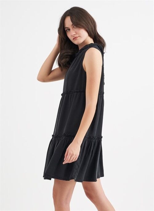 FLORA - Pleated Tencel Dress - Black