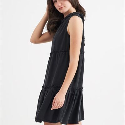 FLORA - Pleated Tencel Dress - Black