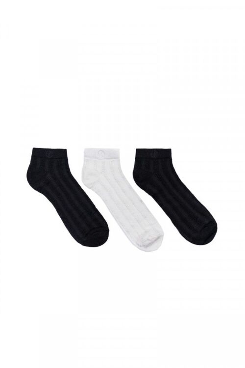 Modal Cable-Knit Ankle Socks - 2 Black & 1 White