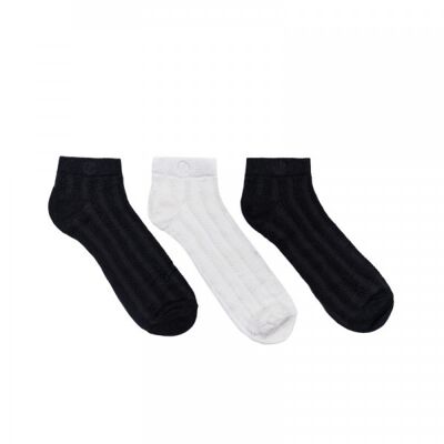 Calcetines tobilleros de punto trenzado Modal - 2 negros y 1 blanco