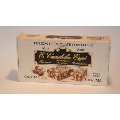 Turrón de chocolate con leche suprema con caja de madera 300 g.