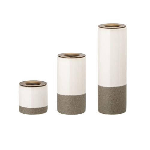 Maliva Candlestick, White, Stoneware - (D5xH5/D5xH10/D5xH15,5 cm, Set of 3)