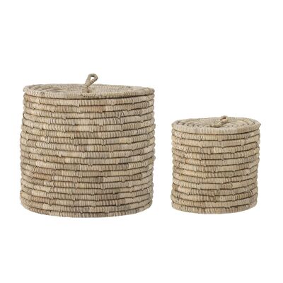 Lin Basket w/Lid, Nature, Seagrass - (D23xH22/D34xH31 cm,  Set of 2)