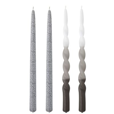 Bougie Frost, Gris, Parafin - (D2,2xH35 cm, Lot de 4)