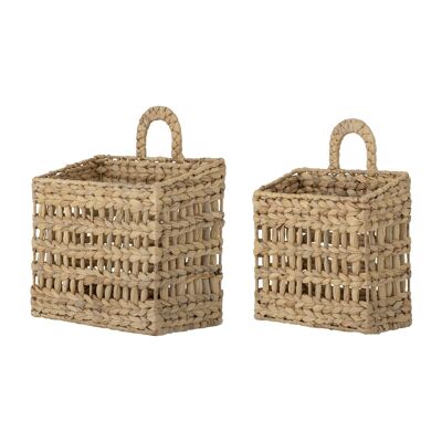Paulette Basket, Nature, Water Hyacinth - (L26xW13xH27/L31xW33xH29 cm, Set of 2)